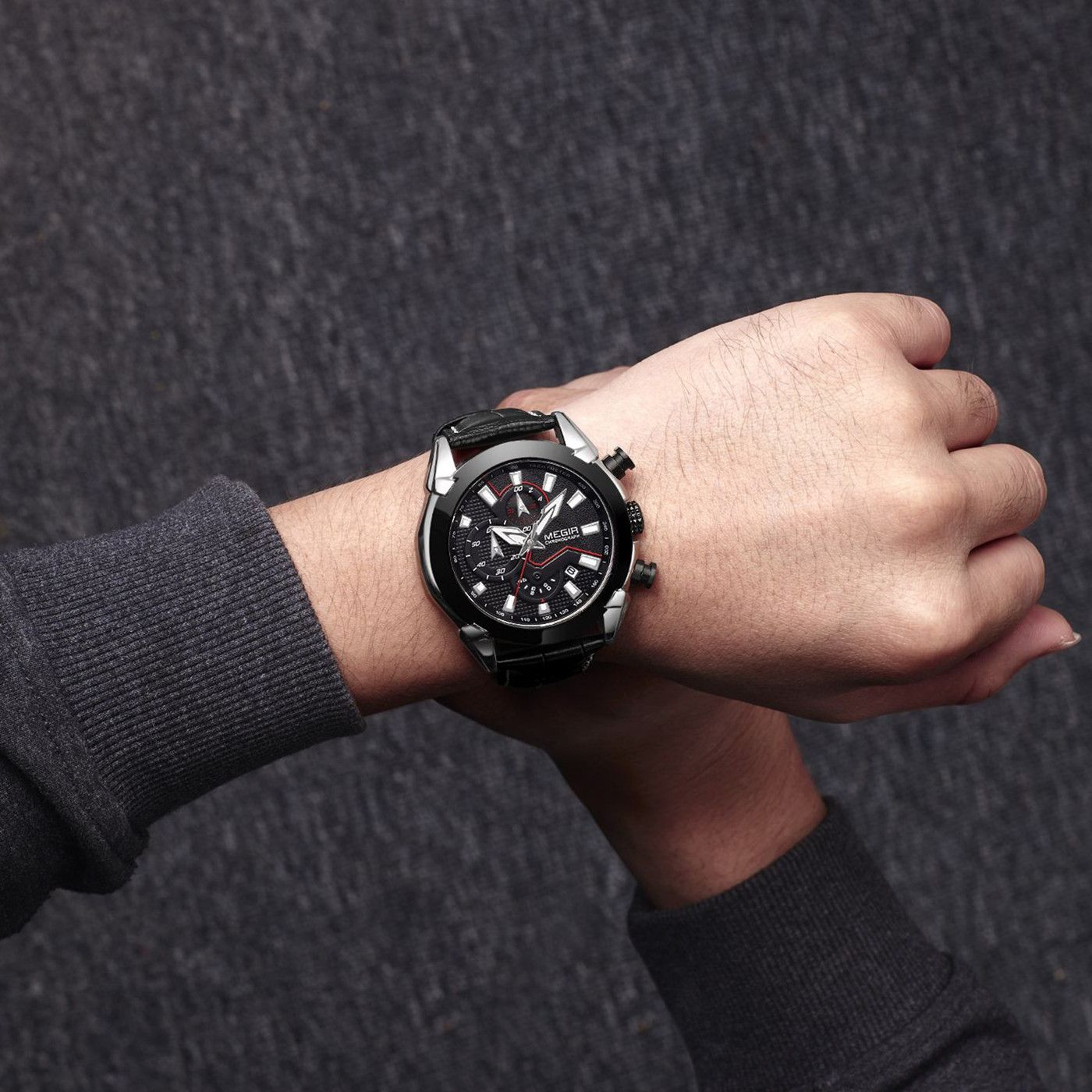 MEGIR Luxury Brand Military Sport Watches for Men Leather Strap Quartz Wristwatch Waterproof Date Chronograph Reloj Hombre 2065