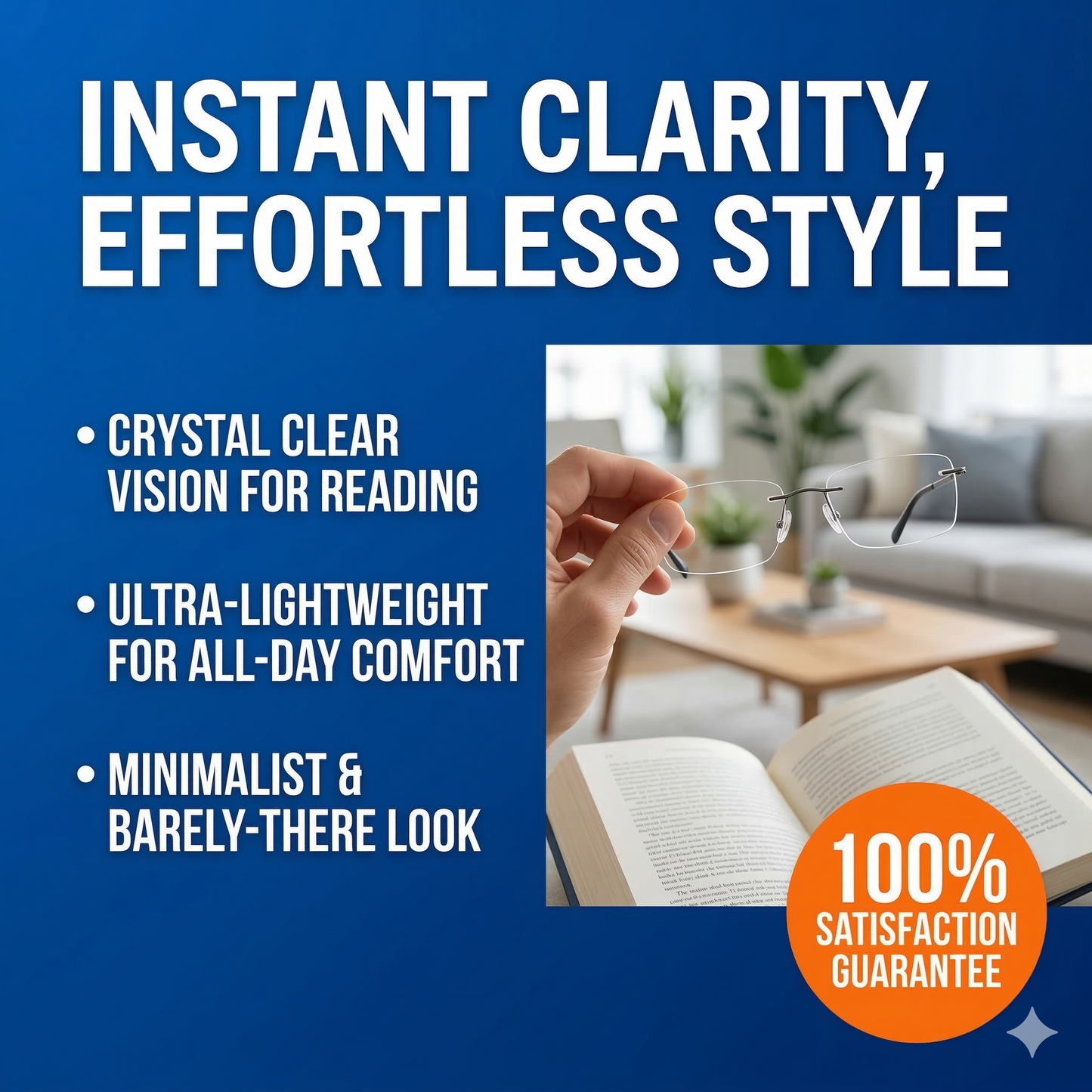 Rimless Reading Glasses for Daily use (Pack of 2)